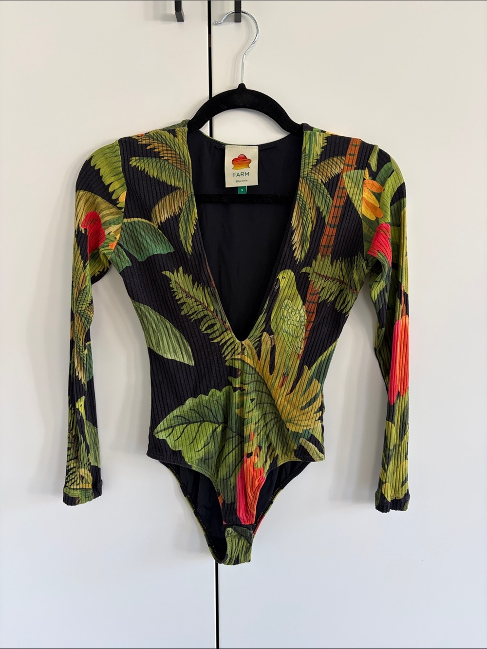 FARM Rio Black Tropical Parrot Long-Sleeve Bodysuit